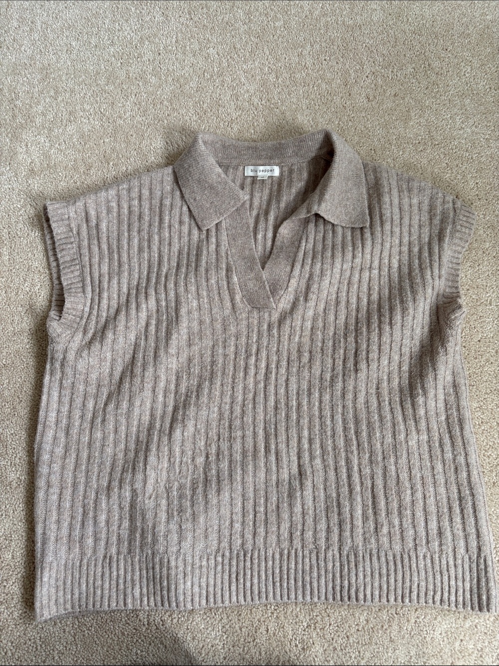 Sleeveless Ribbed Polo Sweater Vest in Taupe - Unbranded